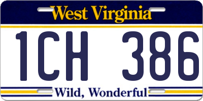 WV license plate 1CH386