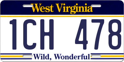 WV license plate 1CH478