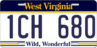 WV license plate 1CH680