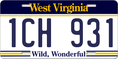 WV license plate 1CH931