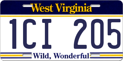 WV license plate 1CI205