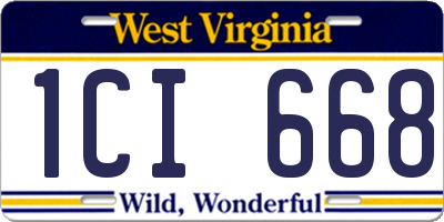 WV license plate 1CI668