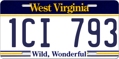 WV license plate 1CI793