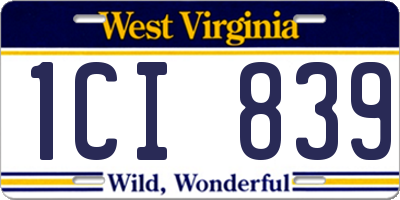 WV license plate 1CI839
