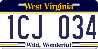 WV license plate 1CJ034