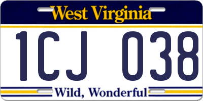 WV license plate 1CJ038