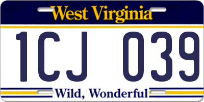 WV license plate 1CJ039
