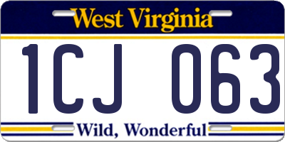 WV license plate 1CJ063