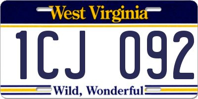 WV license plate 1CJ092