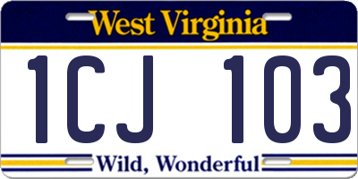 WV license plate 1CJ103