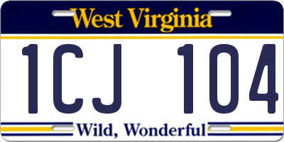 WV license plate 1CJ104