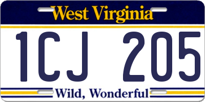 WV license plate 1CJ205