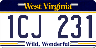 WV license plate 1CJ231