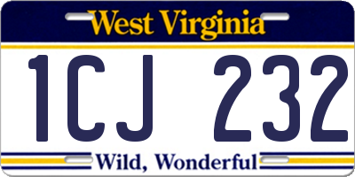 WV license plate 1CJ232