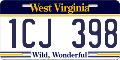 WV license plate 1CJ398