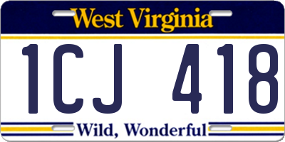 WV license plate 1CJ418