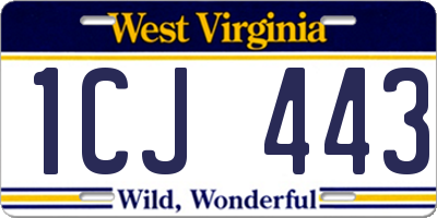 WV license plate 1CJ443
