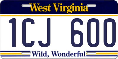 WV license plate 1CJ600