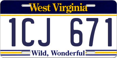 WV license plate 1CJ671