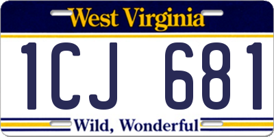 WV license plate 1CJ681