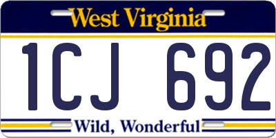 WV license plate 1CJ692