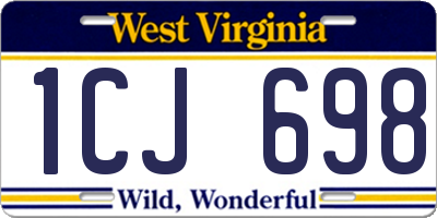 WV license plate 1CJ698