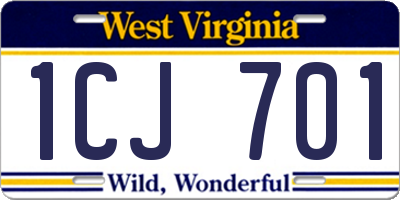 WV license plate 1CJ701
