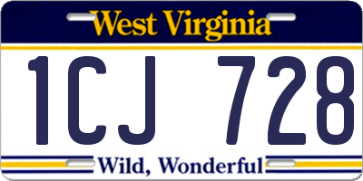 WV license plate 1CJ728