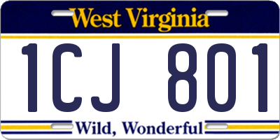 WV license plate 1CJ801