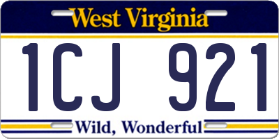 WV license plate 1CJ921