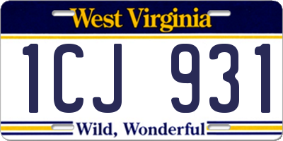WV license plate 1CJ931