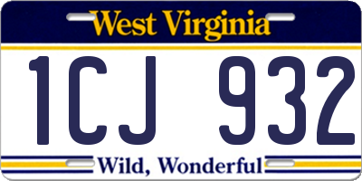 WV license plate 1CJ932