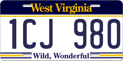 WV license plate 1CJ980