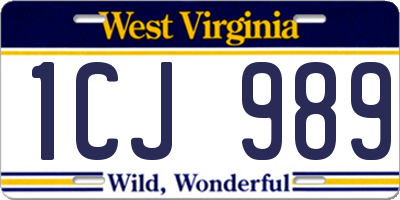 WV license plate 1CJ989
