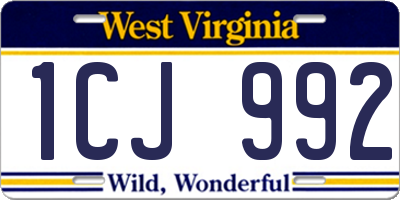 WV license plate 1CJ992