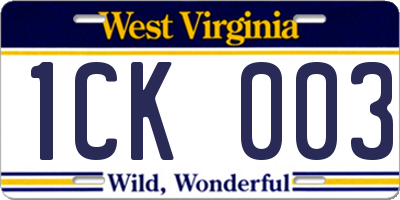 WV license plate 1CK003