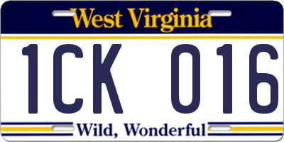 WV license plate 1CK016