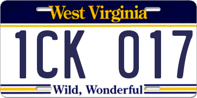 WV license plate 1CK017