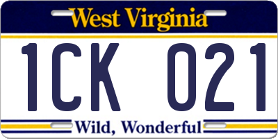 WV license plate 1CK021