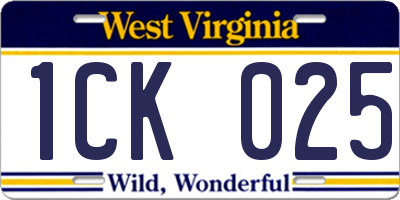 WV license plate 1CK025