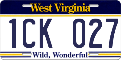 WV license plate 1CK027