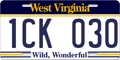 WV license plate 1CK030