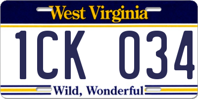 WV license plate 1CK034
