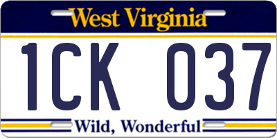 WV license plate 1CK037