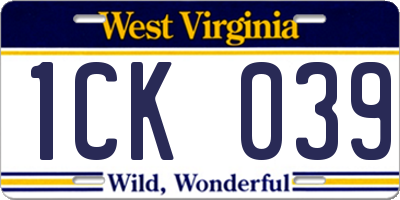 WV license plate 1CK039
