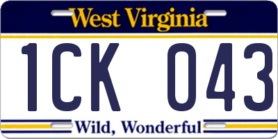 WV license plate 1CK043