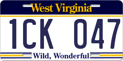 WV license plate 1CK047