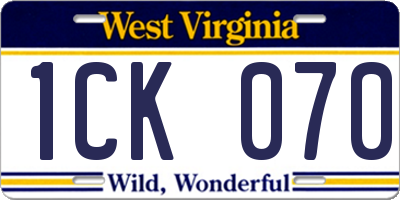 WV license plate 1CK070