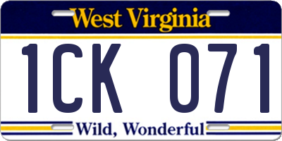 WV license plate 1CK071