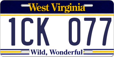 WV license plate 1CK077